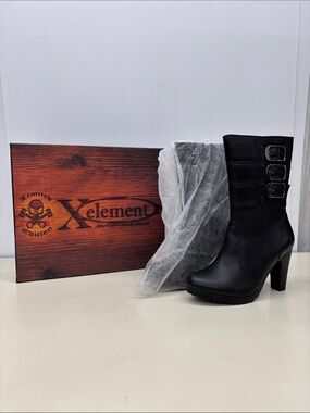 Xelement Women's Black Buckle-Accent Combat Moto Boots